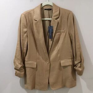 ELIE TAHARI jacket blazer women 8 Scrunched Single breasted Button Tan new